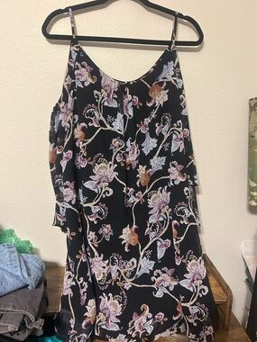 White House Black Market Black Dress with Pink and Cream Floral Accents large